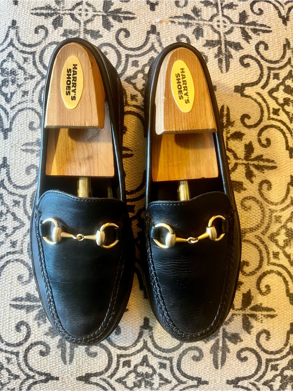 Gucci Black Leather Horsebit Slip-On Loafers with Gold Tone Hardware